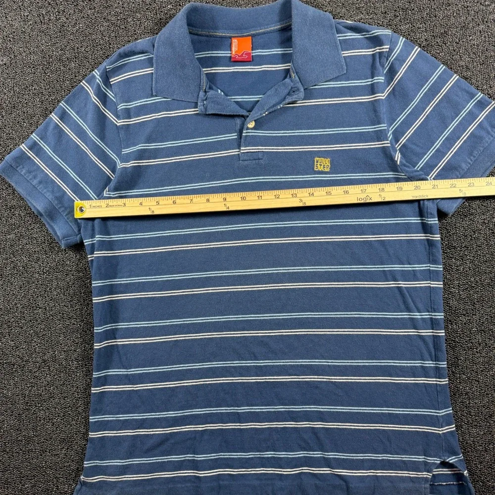 Vintage HCO Hollister Men's XXL Blue Striped Short‎ Sleeve Polo Shirt Y2K Surf